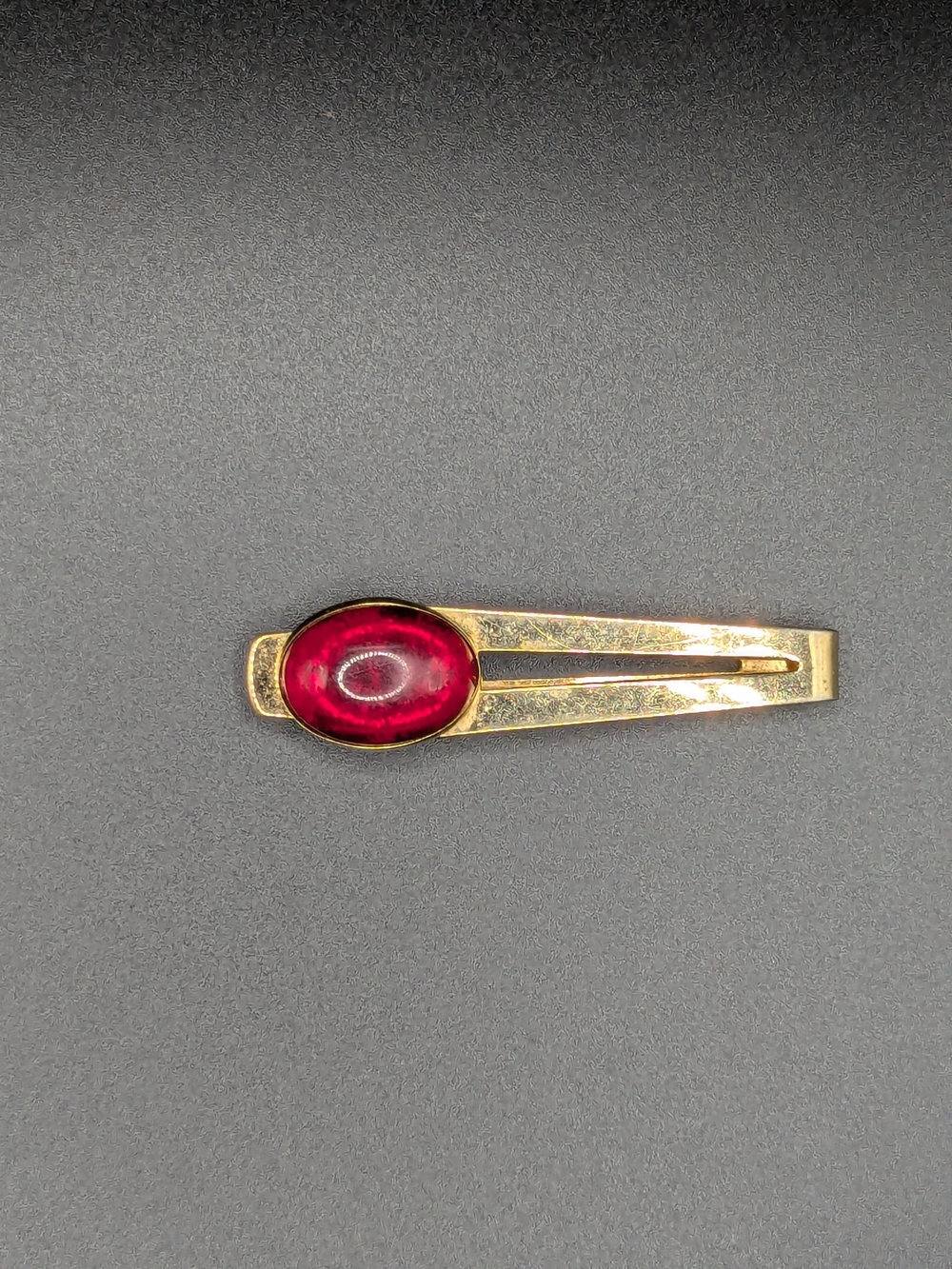 Gold-Tone Men's Tie Clip with Red Oval Stone